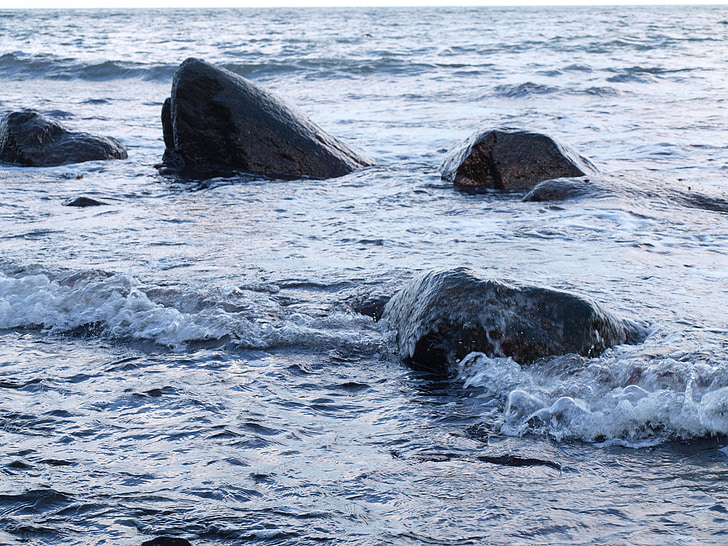 havet, sten, bølge, ripple, overflade, skinnende, spray