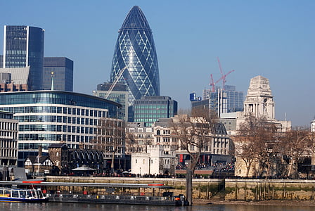 the gherkin, thames, great britain, city, architecture, london, thames River