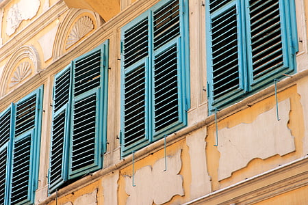 façana, Persianes, finestra, edifici, paret, arquitectura, vell