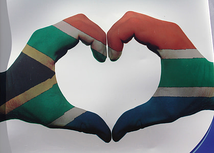 coeur, drapeau de l’Afrique du Sud, symbole de l’amour, symbole, Afrique du Sud, mains
