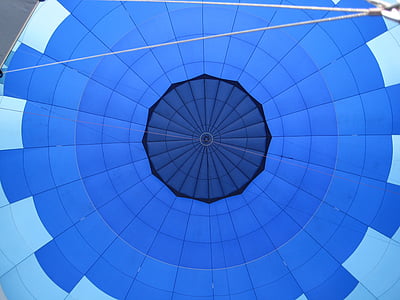 blauw, ronde, ballon, avontuur, vliegen, hete luchtballon, multi gekleurd