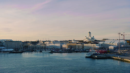 Helsinki, kikötő, utca-és városrészlet, hajó, város, Európa, víz