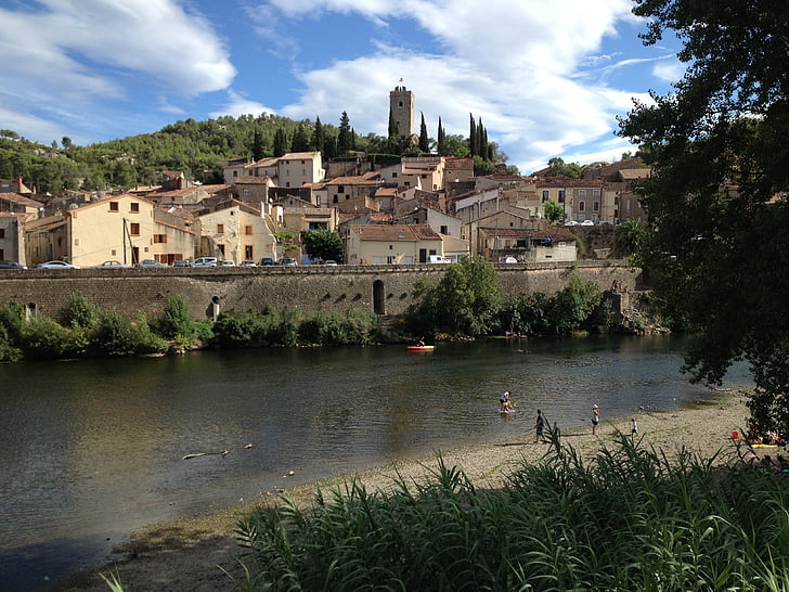 french village, river, french, village, tourism, architecture, medieval