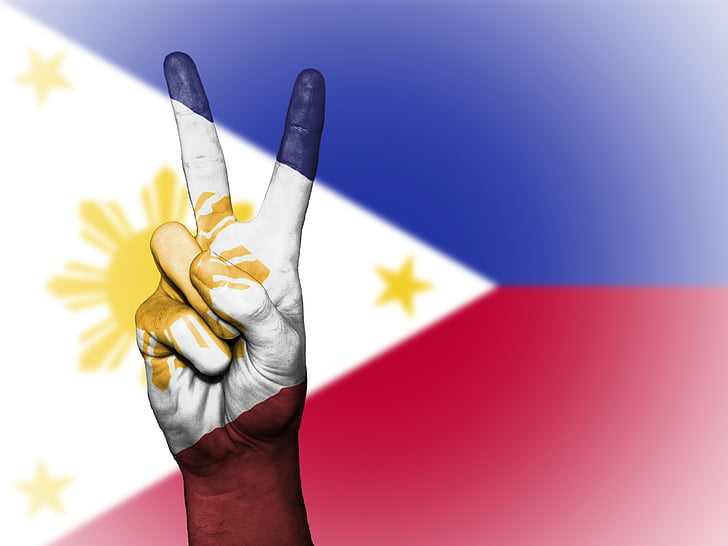 Filippijnen, vrede, hand, natie, achtergrond, banner, kleuren