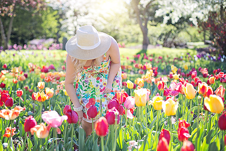 spring, tulips, pretty woman, young woman, flowers, springtime, female