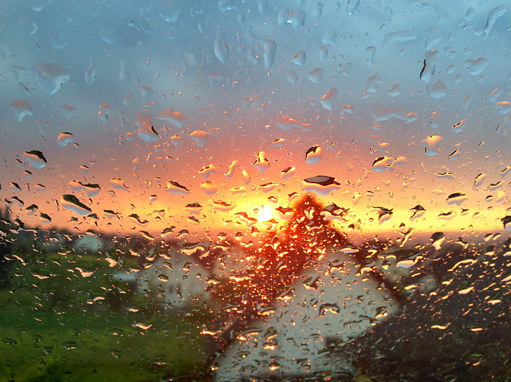 Yağmur damlaları, pencere, yoğunlaşma, damlacıklar, cam, sıvı, yansıma