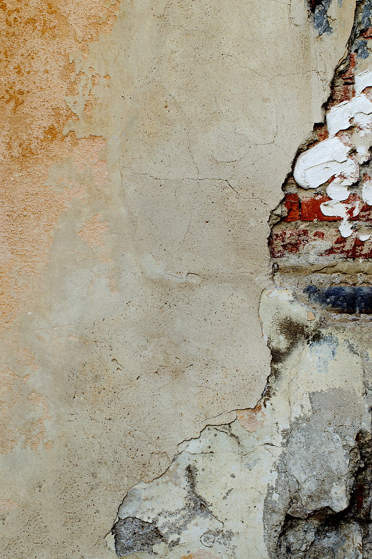 plaster, damaged, bricks, dirty, old, wall