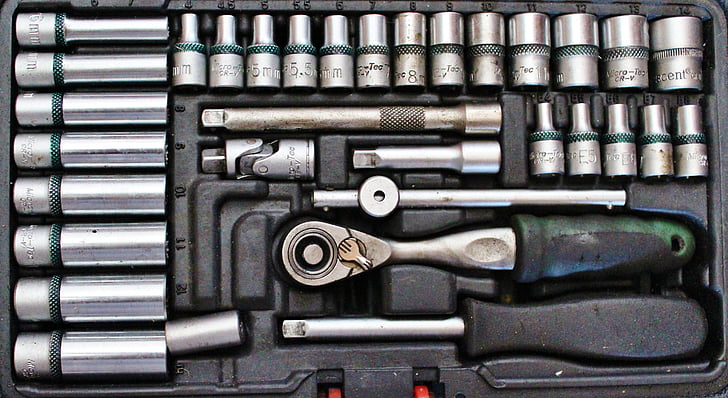 ratchet box, wrench, tool, workshop, nuts, ratchet, gun