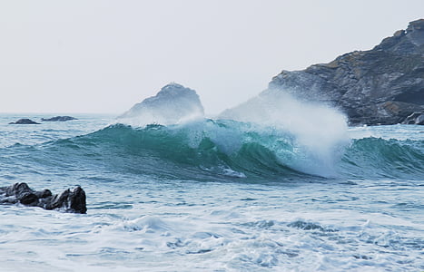 onda, oceano, mar, água, pedras, respingo