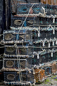 žuvų gaudyklės, žvejybos, žvejybos tinklų, jūra, uosto, Šiaurės jūra, Škotija