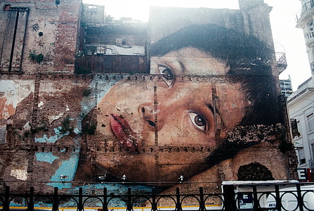 paint, wall, street, people, woman, art, building