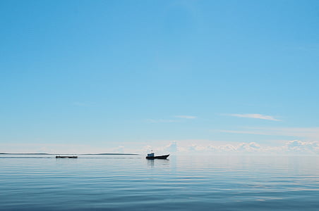 silhouet, boot, rust, lichaam, water, overdag, zee