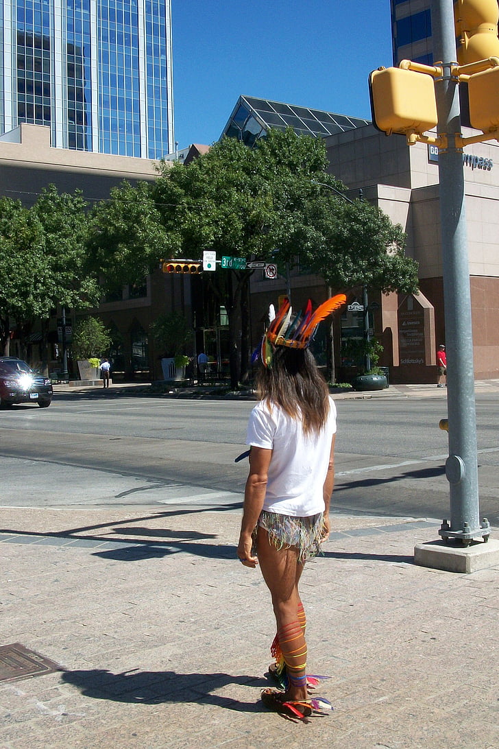 Austin, Texas, Centro de la ciudad, nativo, American, indio, traje