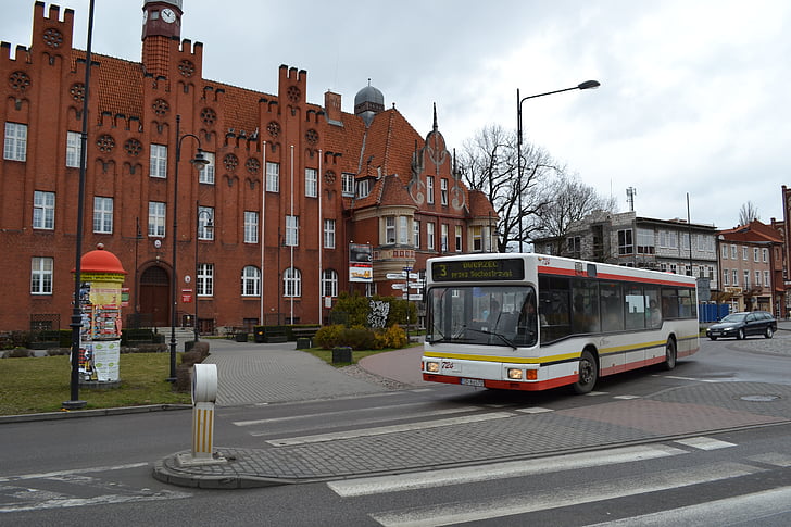 Tczew, staden, Stadshuset, Buss, Polen