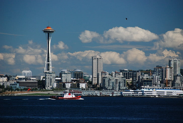 Seattle, skyline, skyskraber, Space needle, bybilledet, Sky, Panorama