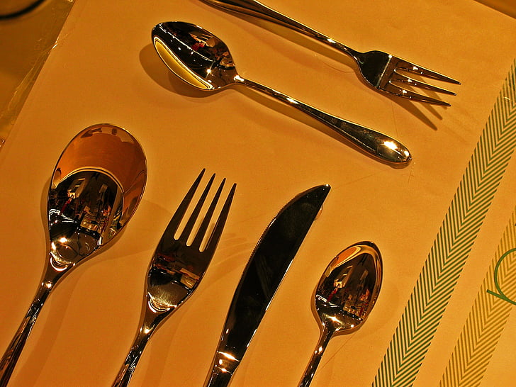 cutlery, spoon, fork, knife, teaspoon, metal, eat