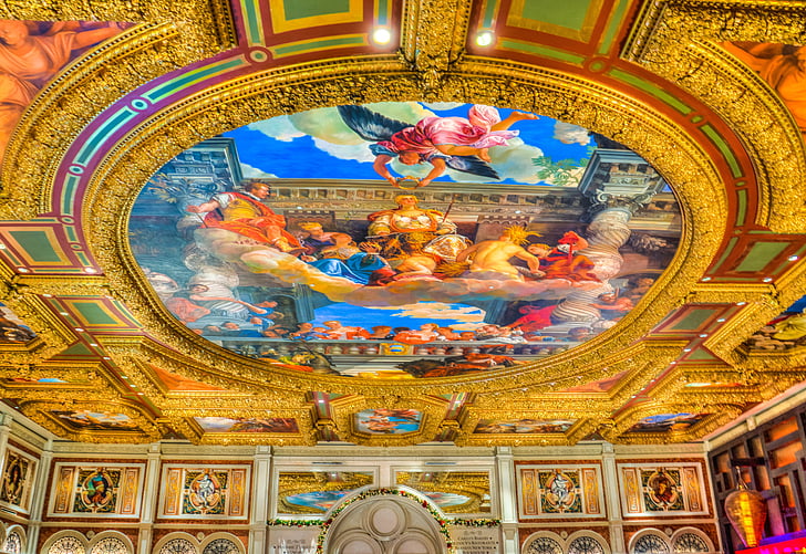 venetian, ceiling, las vegas, michaelangelo imitation, architecture, landmark, building