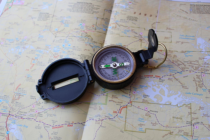 kompasas, žemėlapyje, navigacijos