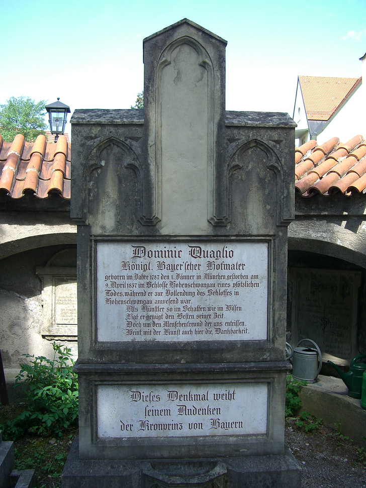 Füssen, Allgäu, oude begraafplaats, grafsteen, Ashok quaglio