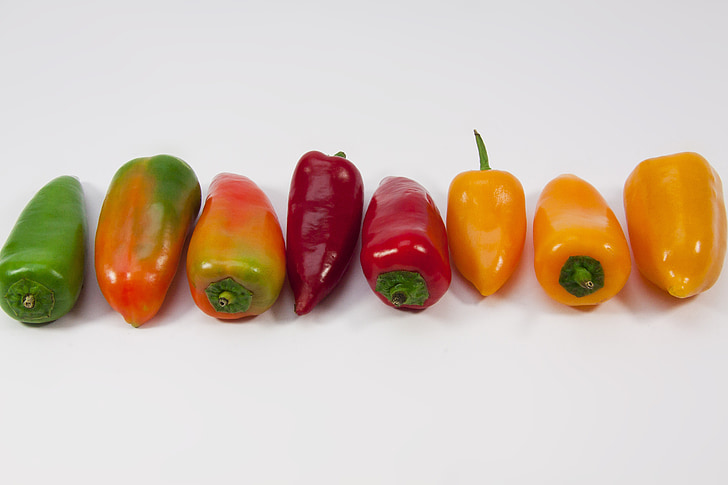 paprika, puntige peper, geel, Oranje, rood, groen, groenten