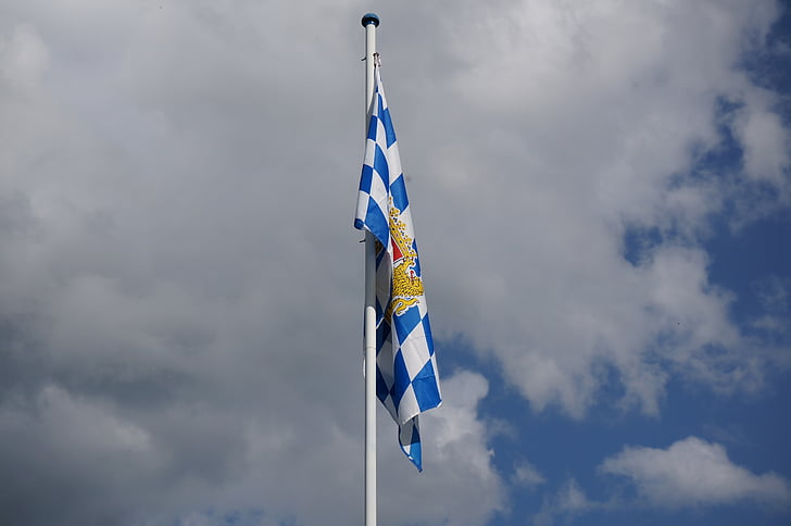 bayern flag, calm, flag, flagpole, bavaria, flag of bavaria swabia, clouds