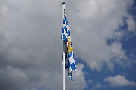 drapeau Bayern, calme, drapeau, mât de drapeau, Bavière, drapeau de la Bavière Souabe, nuages