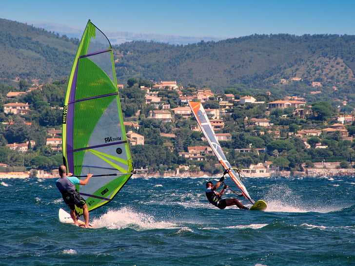 burlenčių sportas, vėjo banglentininkams, plaukimo, Pietų Prancūzijoje., San Tropezas