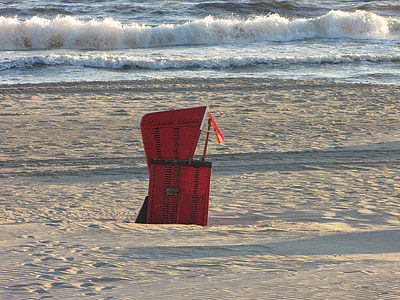 παραλία καρέκλα, κόκκινο, Βαλτική θάλασσα, κύμα, μοναχικό, μόνη, στη θάλασσα