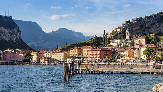 tó, nézet, hegyek, Garda, Olaszország, az Outlook, vizek