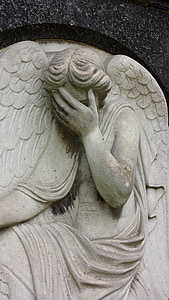 angel figure, tears, angel, cemetery, stone, statue, mourning