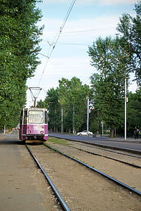 트램, 철도 레일, 도시, 노보시비르스크, 러시아