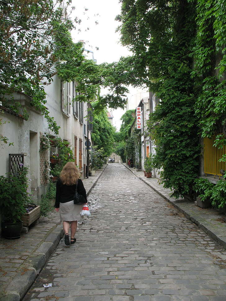 nő, gyaloglás, Vásárlás, Párizs, Franciaország, oldalán, utca