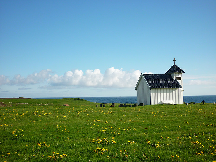 Norveška, kapela, travnik, pokopališče, vere, cerkev, podeželja scena