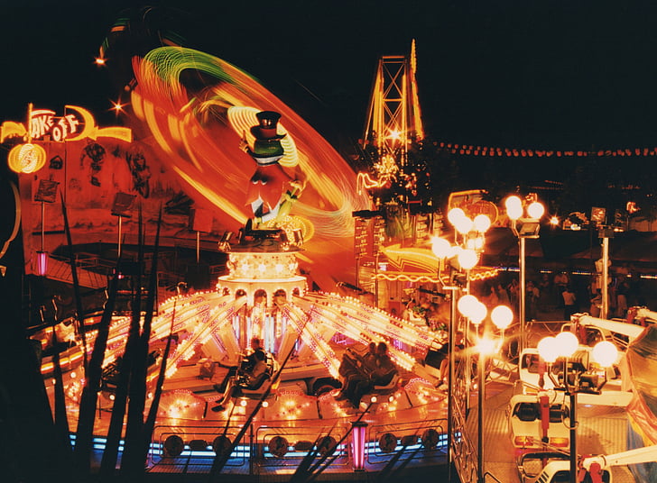 amusement park, carnival, celebration, entertainment, evening, event, exhilaration