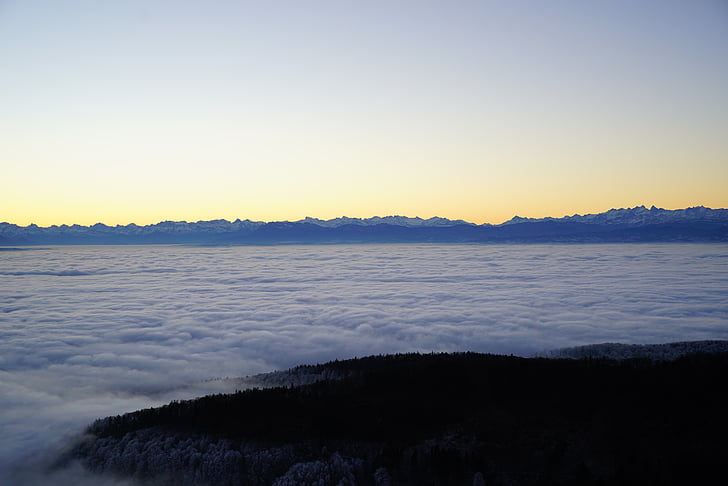 morgenstimmung, Alpenblick, горы, Альпийский, море тумана, Сельва морской, Альпы