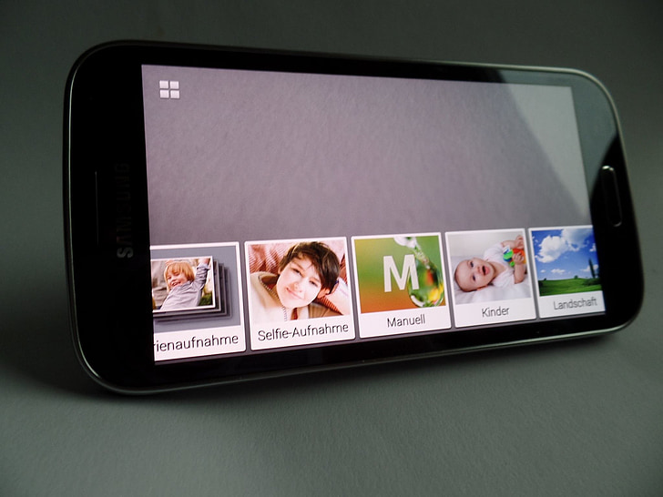 telefon s fotoaparátem, Samsung, čočka, černá, Smartphone, Android, mega pixel