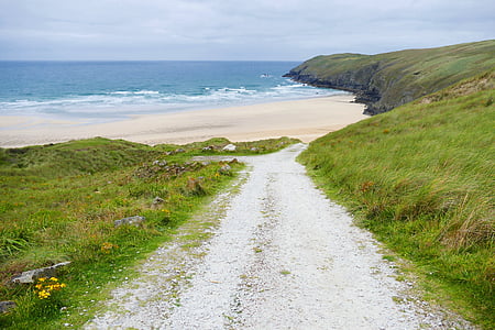 penhale pijesak, Cornwall, krajolik, zaljev, plava, Britanija, Britanski