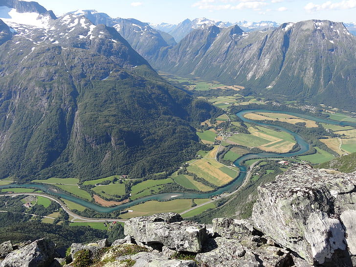 kalnų, Gamta, slėnis, upės, Norvegija, iš viršaus