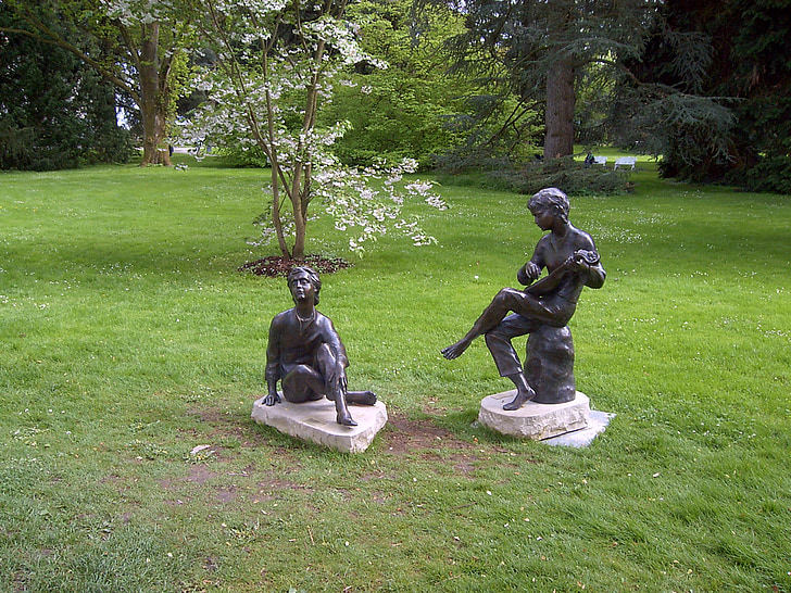 escultura, jardins, estátua, música, bronze, estátua do jardim, Parque