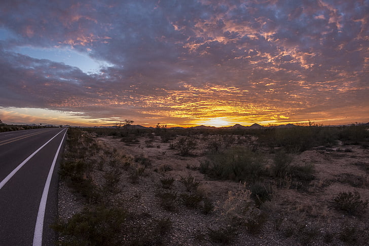 Arizona weg, Phoenix, AZ, woestijn, zonsondergang, reis naar de horizon, Horizon