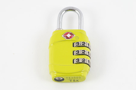 Gembok, kuning, kunci, kunci kombinasi, warna, perjalanan, väsklås