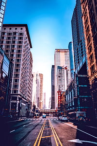 Chicago, Illinois, város, városi, utca-és városrészlet, épületek, felhőkarcoló