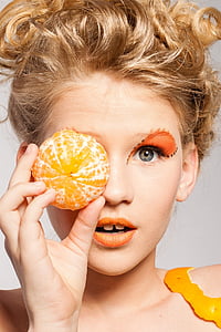 女人, 橙色, 水果, 封面, 权利, 眼睛, 美