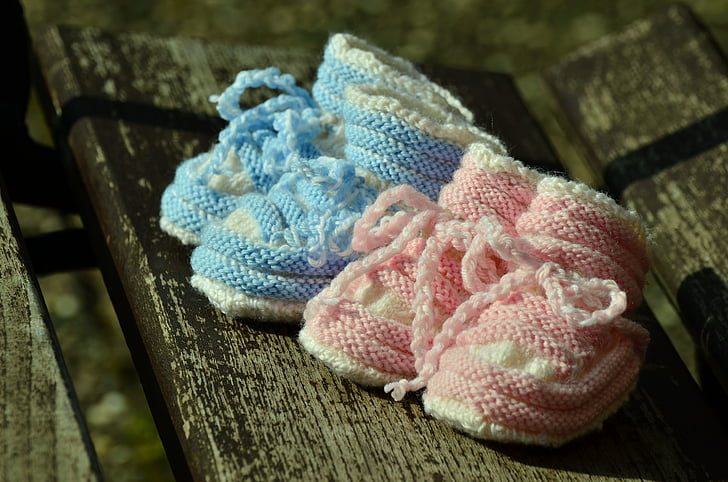 baby shoes, birth, greeting, twins, gift, hand labor, wool