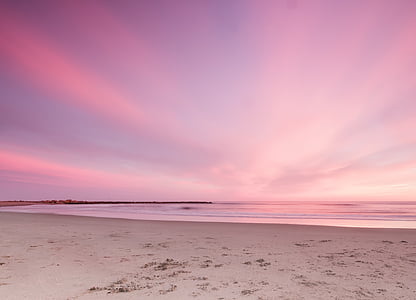 zonsondergang, strand, de hemel, Horizon, roze, zeegezicht, romantische