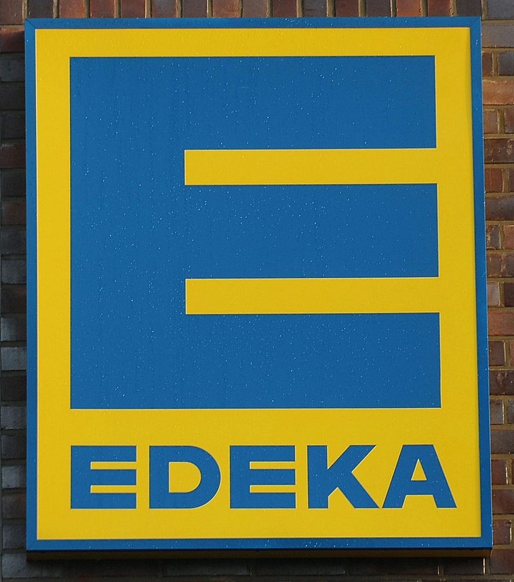 edeka, supermarket, advertising, shield, advertising sign, logo