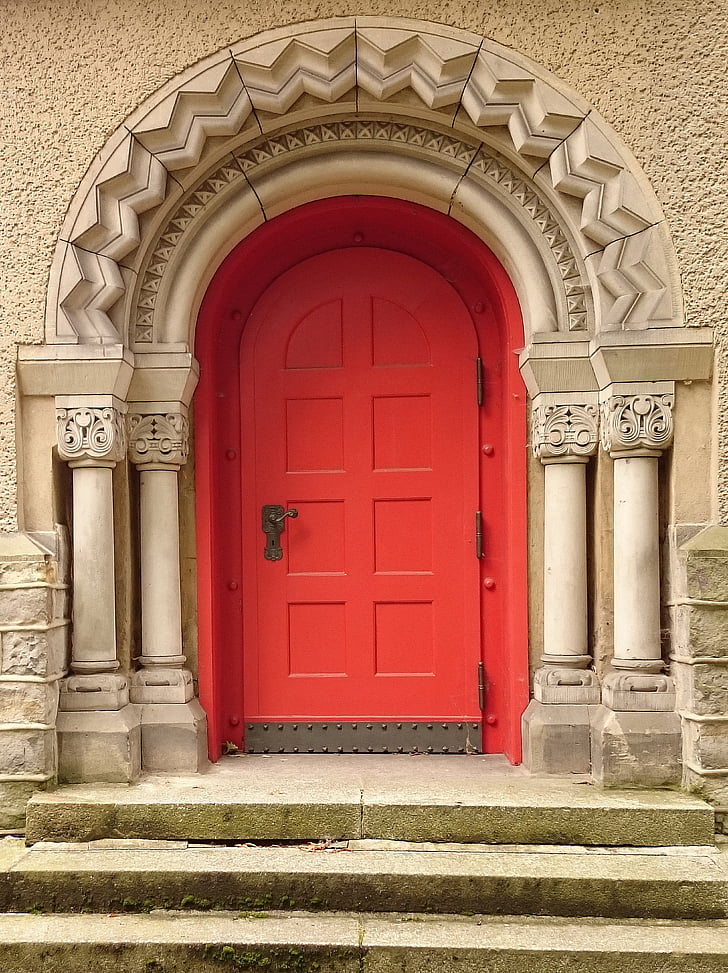 cél, ajtó, piros, templom, ajtók, portál, kapu