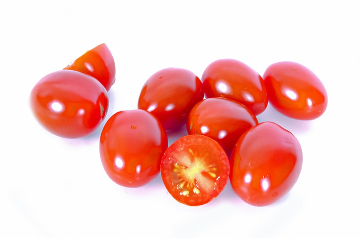 tomatid, tomat, toidu, taimne, isoleeritud, taust, valge
