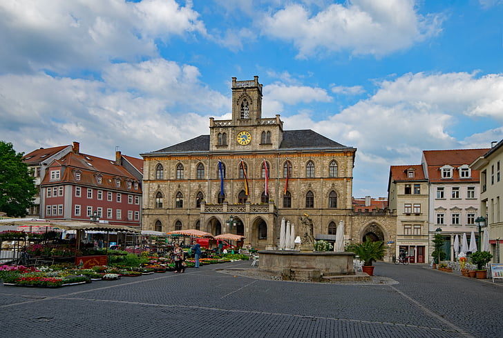 市庁舎, ワイマール, ドイツ テューリンゲン州, ドイツ, 旧市街, 古い建物, 興味のある場所