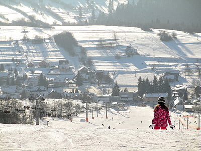 lyžování, Zimní, skladby, zasněžená krajina, lyžař